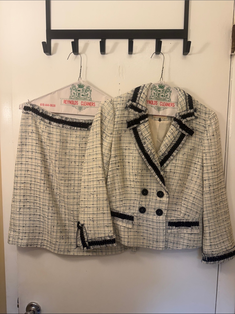 Rebecca Taylor White and Blue Tweed Blazer & Skirt Set